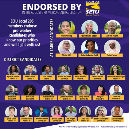 SEIU Local 205 Endorses 6 At-Large and 22 District Candidates in Metro Nashville General Election