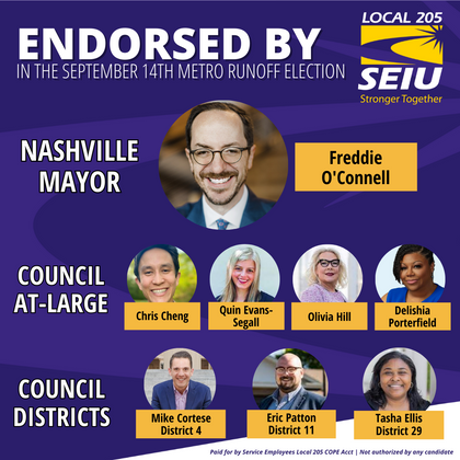 SEIU Local 205 Endorses Freddie O’Connell for Mayor; 7 Candidates Headed to Runoff